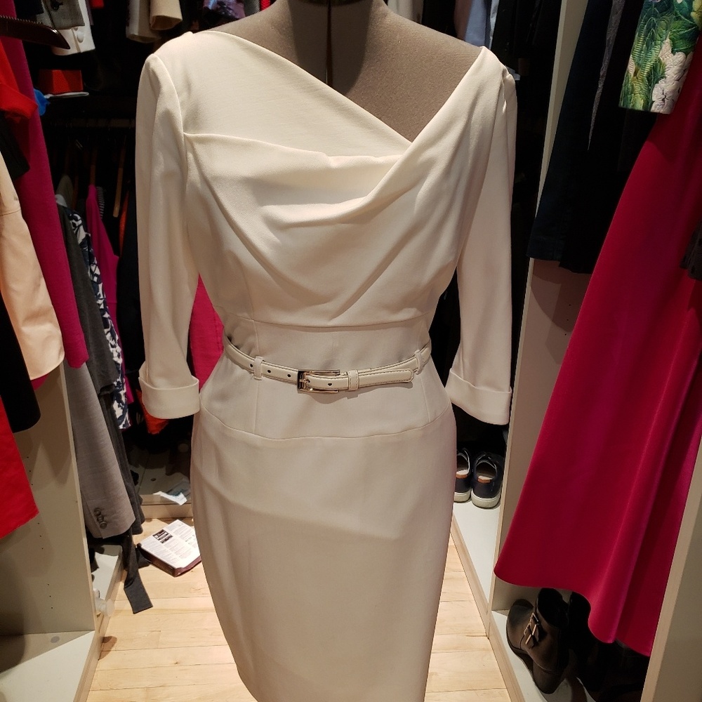 Black Halo dress with asymmetrical neckline